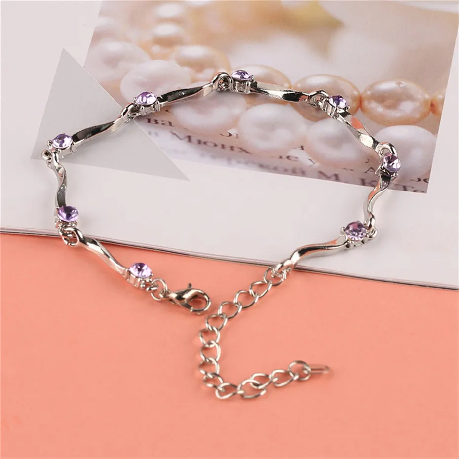 Purple Silver Rhinestone Creative Skeleton-joint Shape Women Bracelet Adjustable Pendants Accessories Fashion Jewelry Female Birthday Gifts (4)