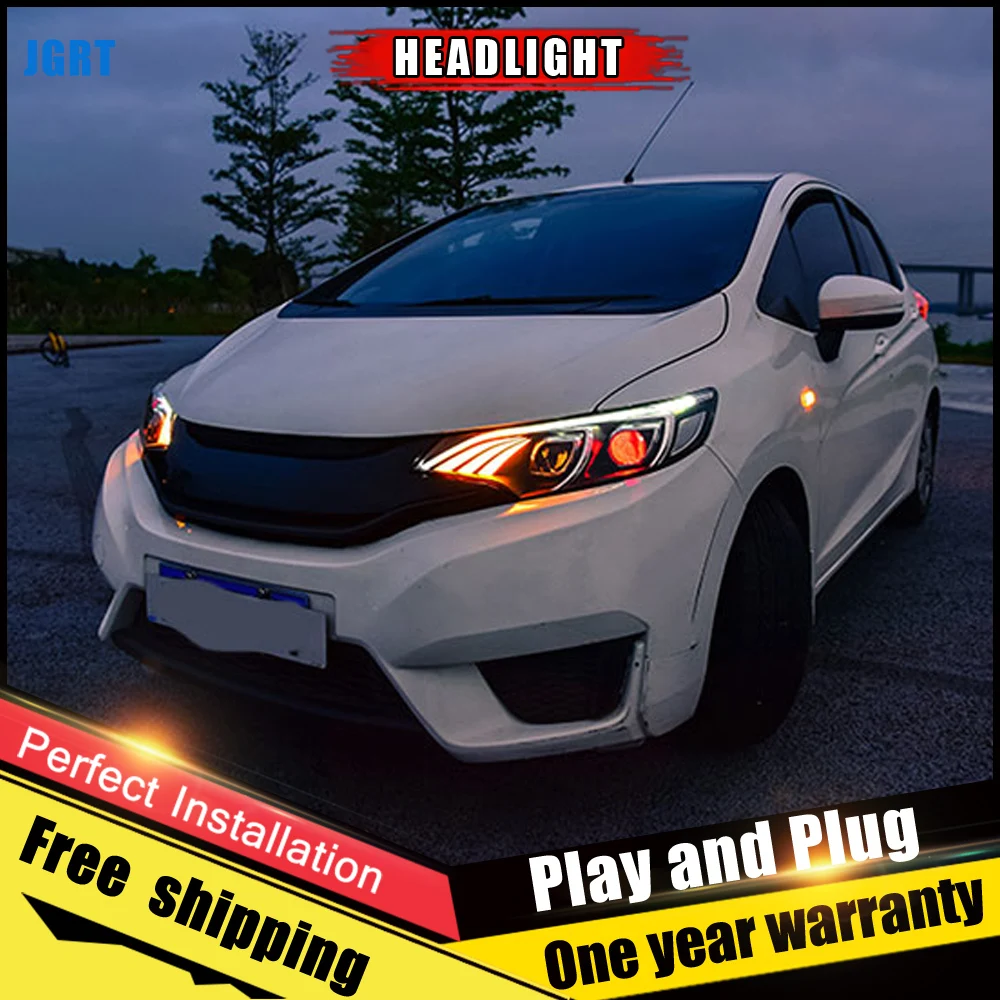 2 шт. автомобиль Стиль светодиодный фары для Honda fit- для Honda fit светодиодная фара двойной луч H7 спрятал bi Xenon объектива