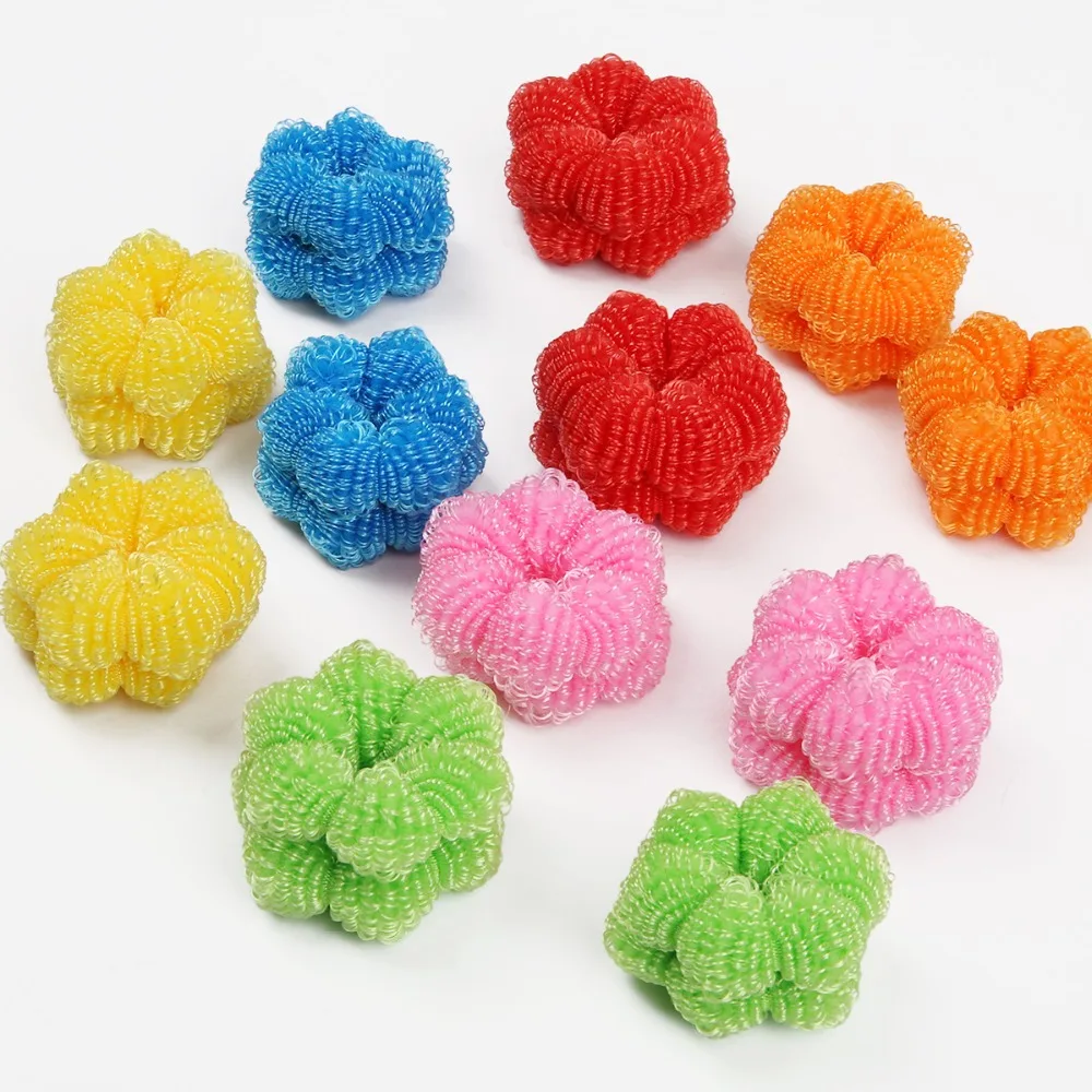 New 6Pcs Women Girls High Elasticity Medium Thick Rolled Towel Hair Rope Candy Solid Color Rubber Band Ring Ponytail Holder