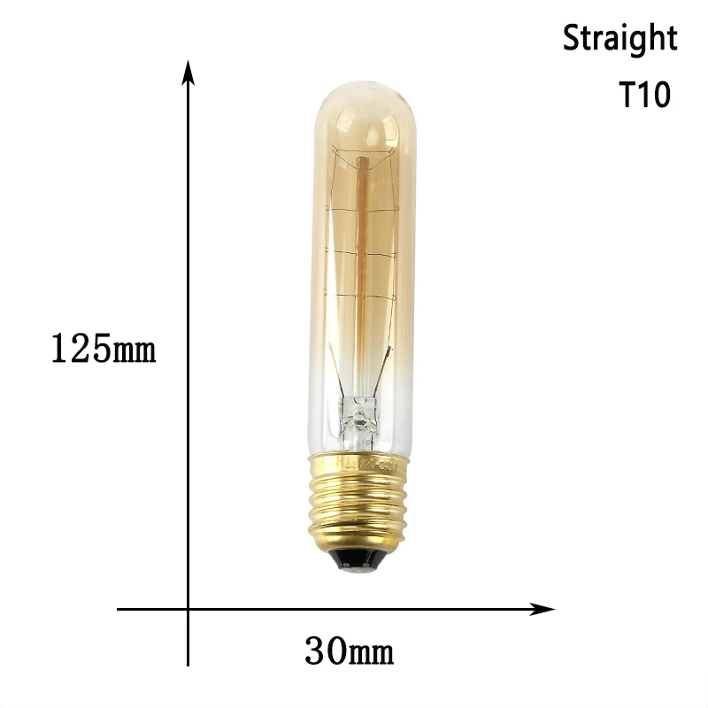 Светодиодный лампы Эдисона Ретро лампа накаливания E27 Винтаж в стиле ламп накаливания 220 V T45 лампы для домашнего декора Bombillas внутреннего освещения - Цвет: T10 straight