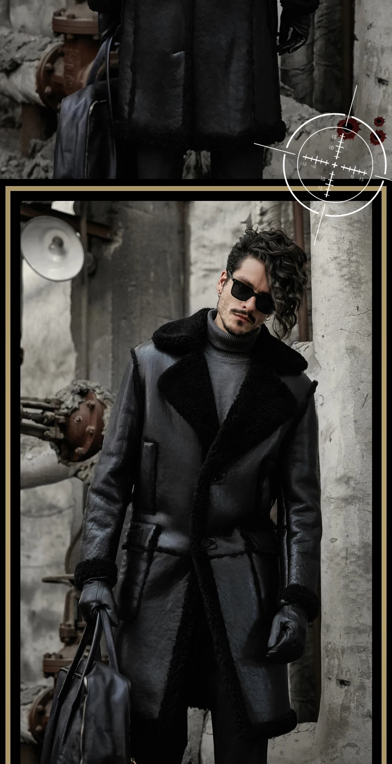 Мужское пальто из натуральной кожи, мужская верхняя одежда из овчины, шубы из толстого меха, длинная высокоуровневая Меховая куртка верхняя одежда, топы