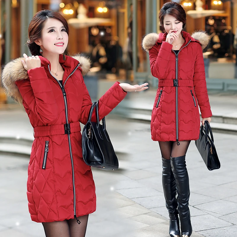 NXH Snow wear wadded jacket female 2018 winter jacket women slim Long Cotton outerwear winter coat women plus size parkas women