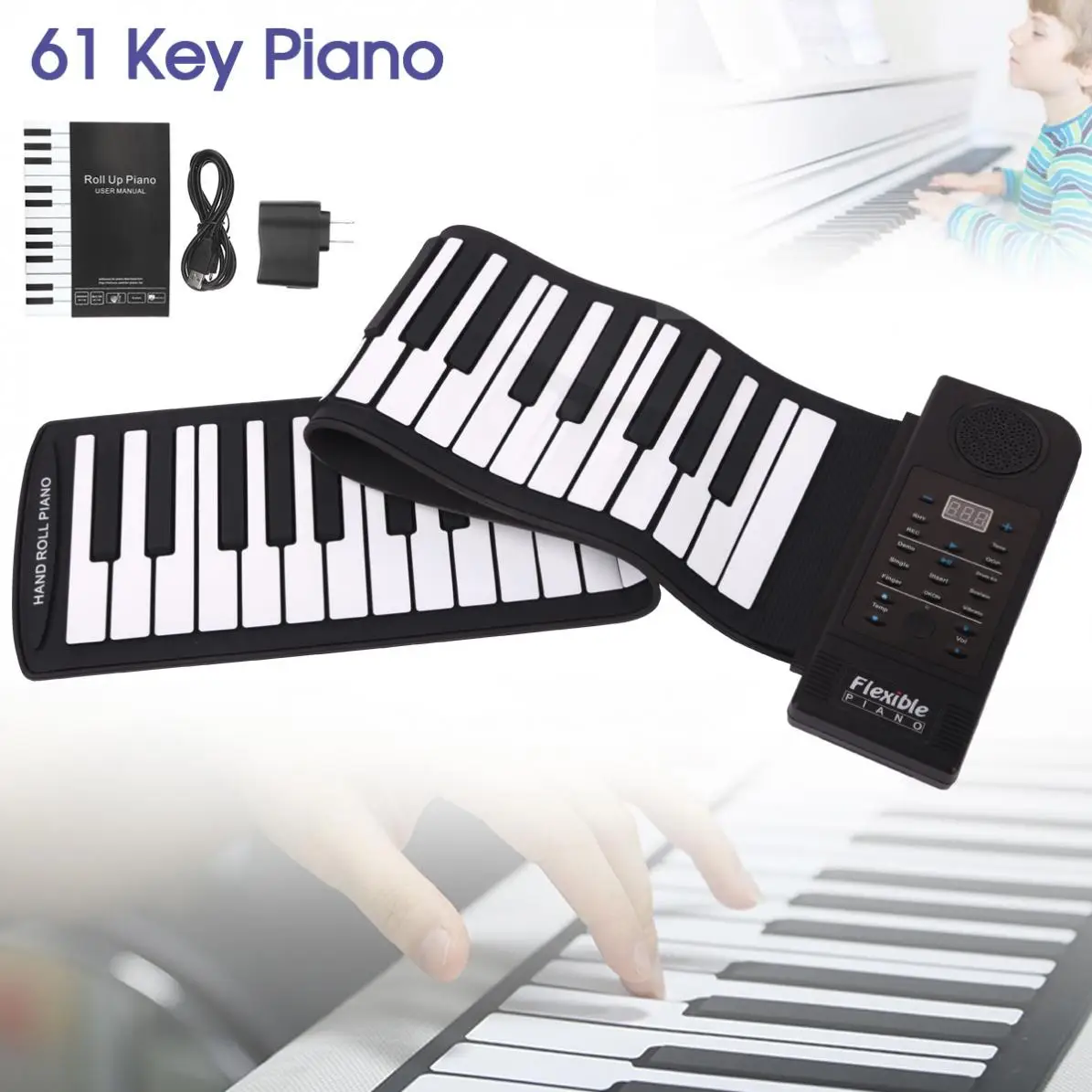 Портативный 61 Ключ 128 тонов скручивающееся гибкое Силиконовое пианино USB Электронная MIDI клавиатура орган