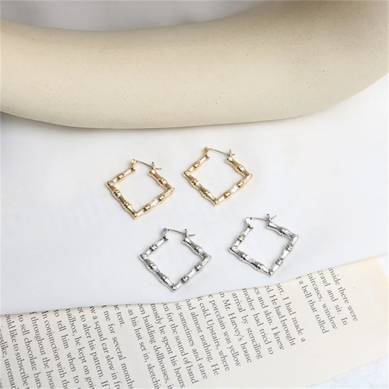 

Europe America Hyperbolic Vintage Bamboo Square Simple Hoop Earrings Fashion Jewelry-LAF
