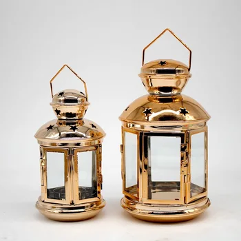 

PINNY Moroccan Iron Plated Gold Candles Stand Candle Holder Lantern Home Decoration Accessories Romantic Candle Candlesticks