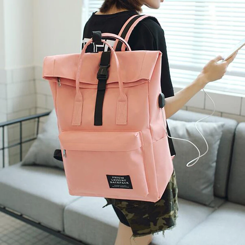 50pcs/lot Women External USB Charge Backpack Canvas Backpack Male Mochila Laptop Backpack School Bags Backpack for teens