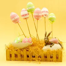 9 Colorful Plastic Easter Eggs on Sticks Toy Simulation Egg with Stick DIY Hand Crafts Ornaments Gadget Home Wedding Decoration