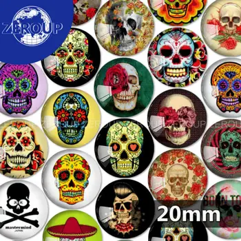 

ZEROUP round glass cabochon Skull pictures mixed pattern fit cameo base setting for flat back jewelry 20pcs/lot