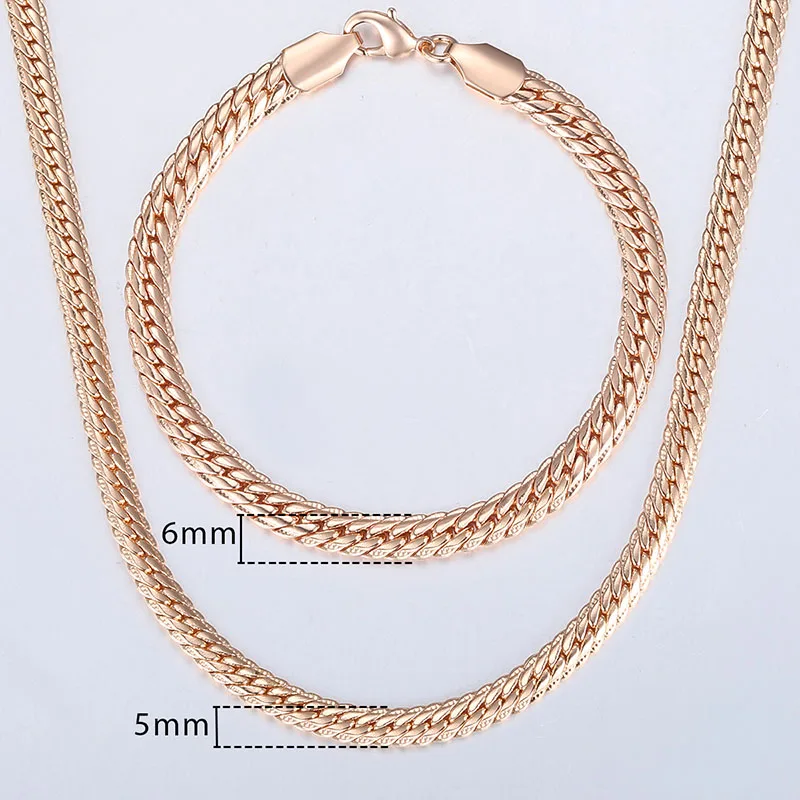 Davieslee Jewelry Sets For Women Men 585 Rose Gold Bracelet Necklace Set Double Cuban Weaving Bismark Chain Jewelry 2019 LCS04 - Image 5