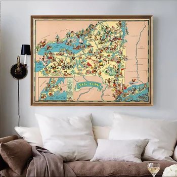 

South Dakota New York state Tennessee Map of 1935 America Retro Canvas Paintings Kraft Posters Wall Sticker Home Decor Kids Gift