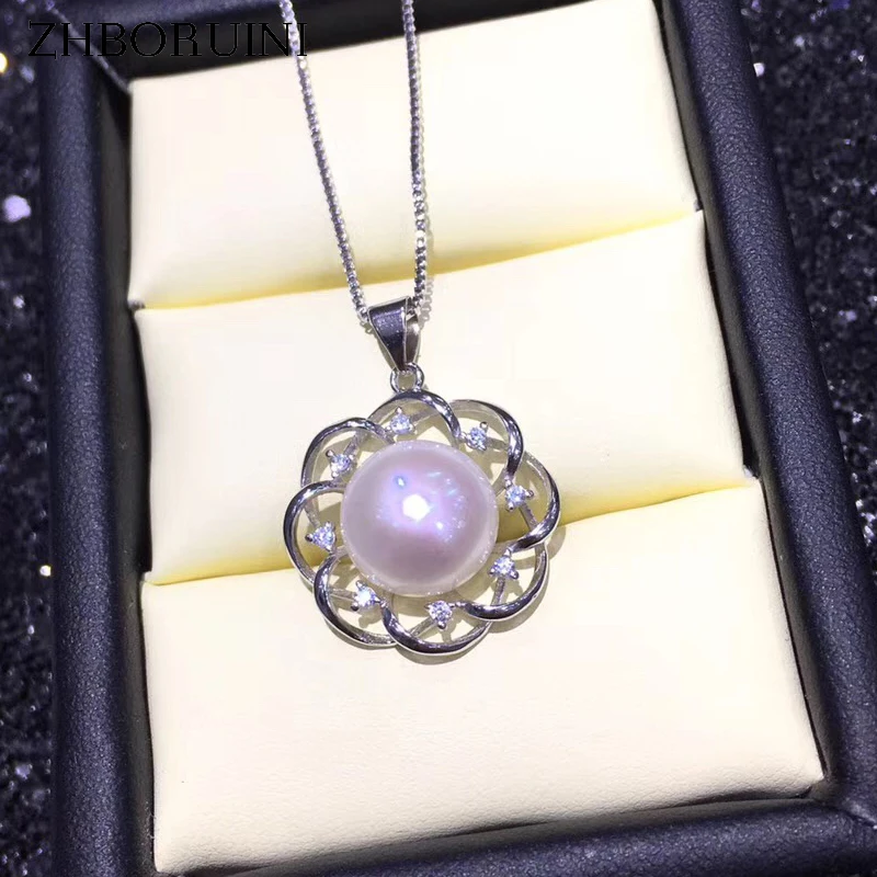 

ZHBORUINI 2019 Fine Pearl Jewelry 925 Sterling Silver Jewelry For Women Big Round Choker Necklace Natural Pearl Pendant Chain