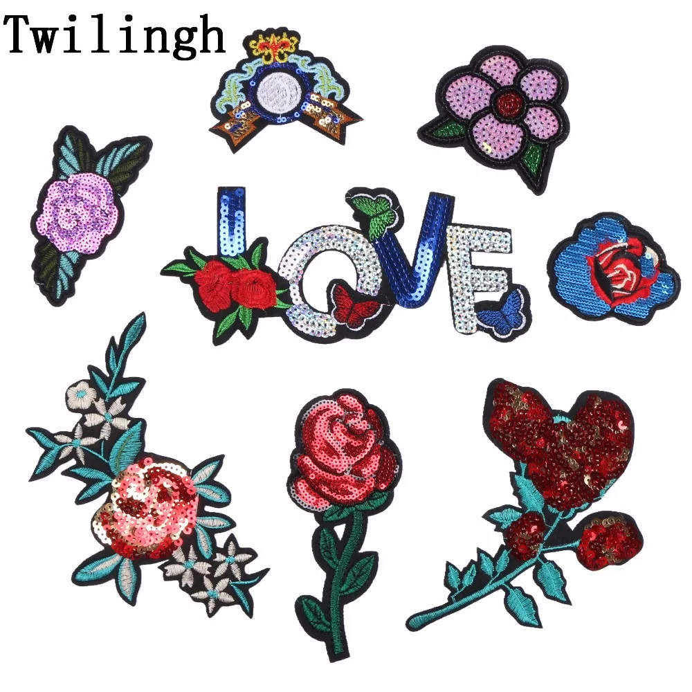 1 шт. Цветочная нашивка наклейка с пайетками пришивная железная аппликацией в