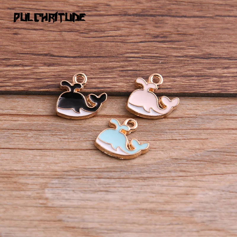

PULCHRITUDE 10pcs 12*14mm Four Color Alloy Metal Drop Oil Whale Charms Pendant For DIY Bracelet Necklace Jewelry Making