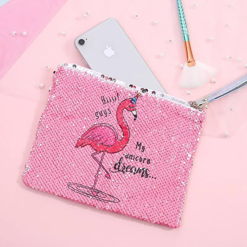 Cartoon Sequin Teenage Girl Style Cosmetic Bag For Hand Storage Cute Portable Makeup Large Capacity Toiletry Bag Pouch Case