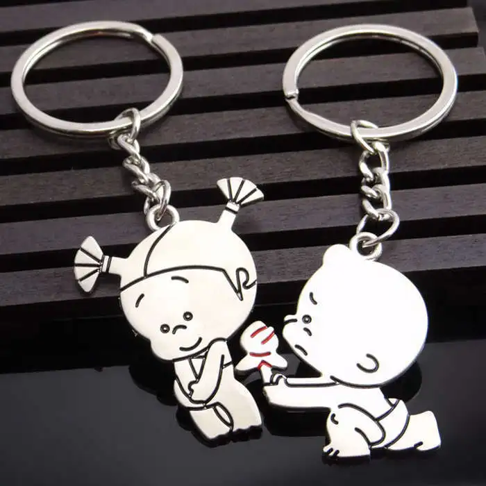 1 Pair Couple Love Keychain Cartoon Lovers Key Ring Silver Women Gift Novelty