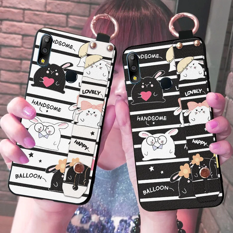 

Silicone Stripe Cute Cover For Asus Zenfone Max Pro M2 ZB631KL ZB633KL Wristband Animal Rabbit Cases For Asus 5Z ZE620KL ZS620KL