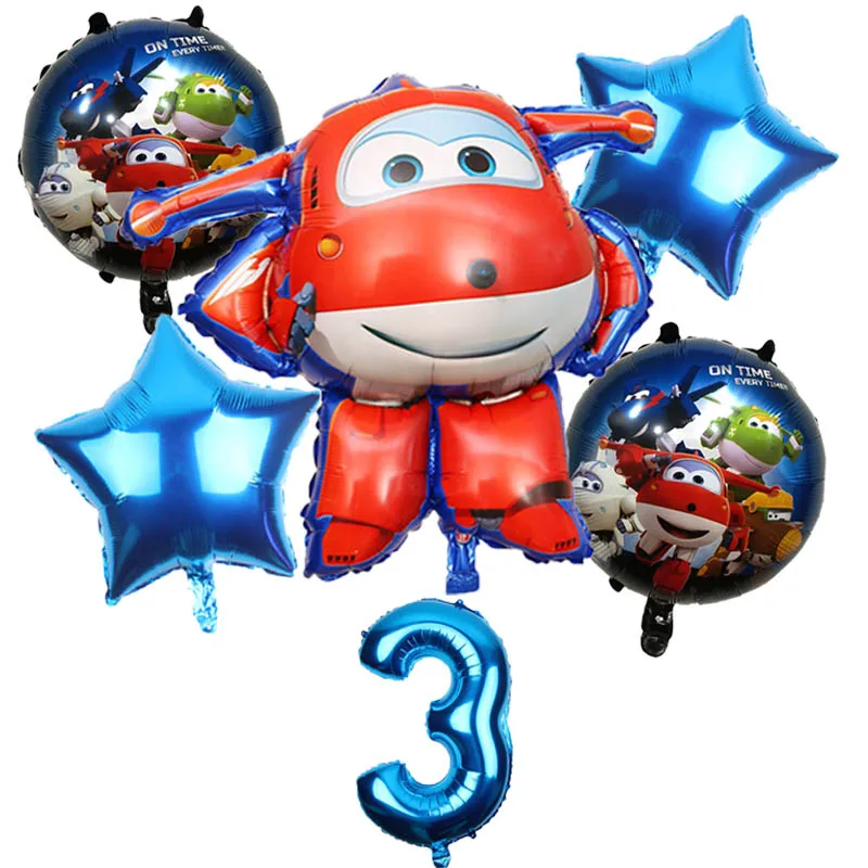 

6pcs 3D Super Wings Balloon Jett balloons Super Wings toys Birthday Party 32 inch Number Decorations kids toy Balloons supplies