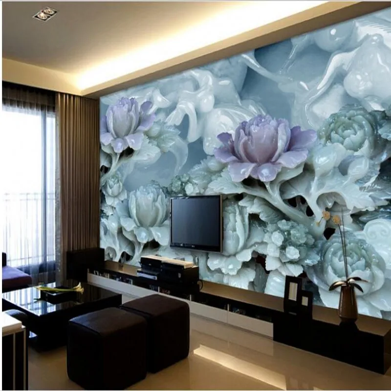 

beibehang Custom large - scale murals high - definition jade carving lotus fresco TV background wall wallpaper papel de parede
