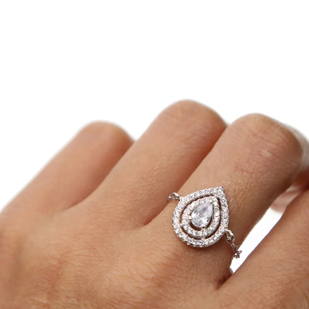 

2018 new wedding engagement gift delicate simple thin chain design rings tear drop Rings with AAA cubic zirconia ring