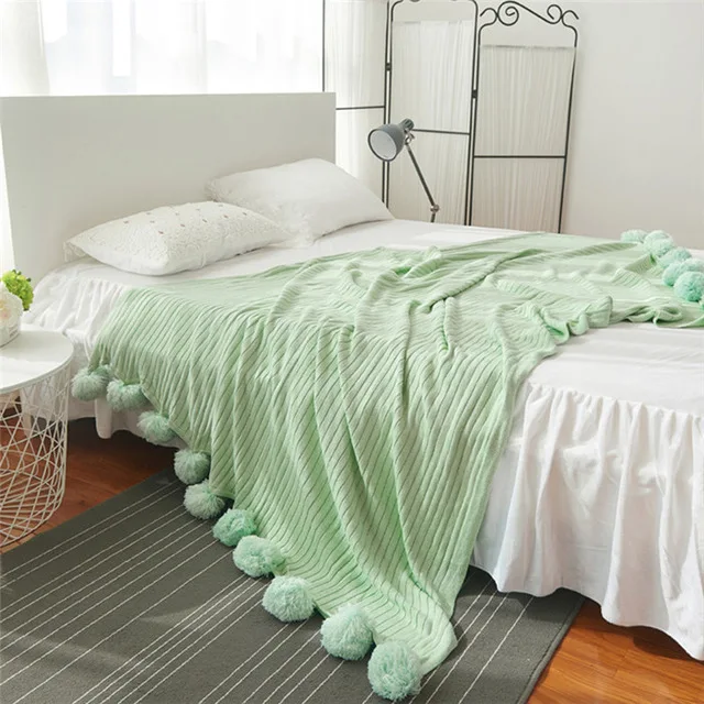 Однотонное одеяло с шариками для кровати, мягкое хлопковое постельное белье для девочек, теплое и милое покрывало с ворсом, моющееся, 2 размера