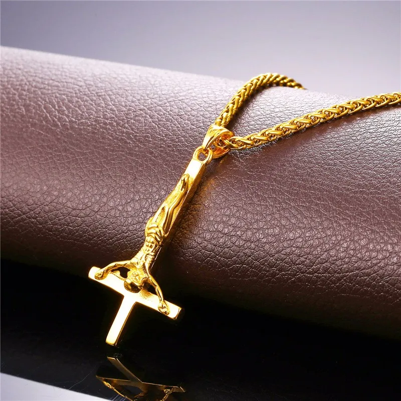 U7 Позолоченный Крест На Цепочке Ожерелье Для Женщин/Мужчин Из Нержавеющей Стали Кулоны И Подвески P813