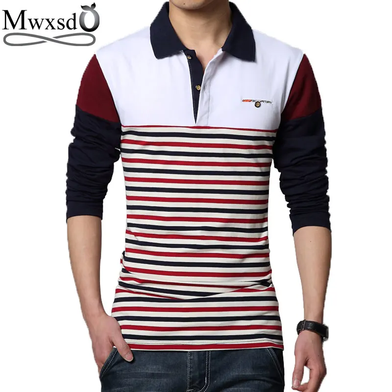 

Mwxsd brand casual mens striped cotton polo shirts spring autumn men patchwork polo shirt slim fit M-3xl