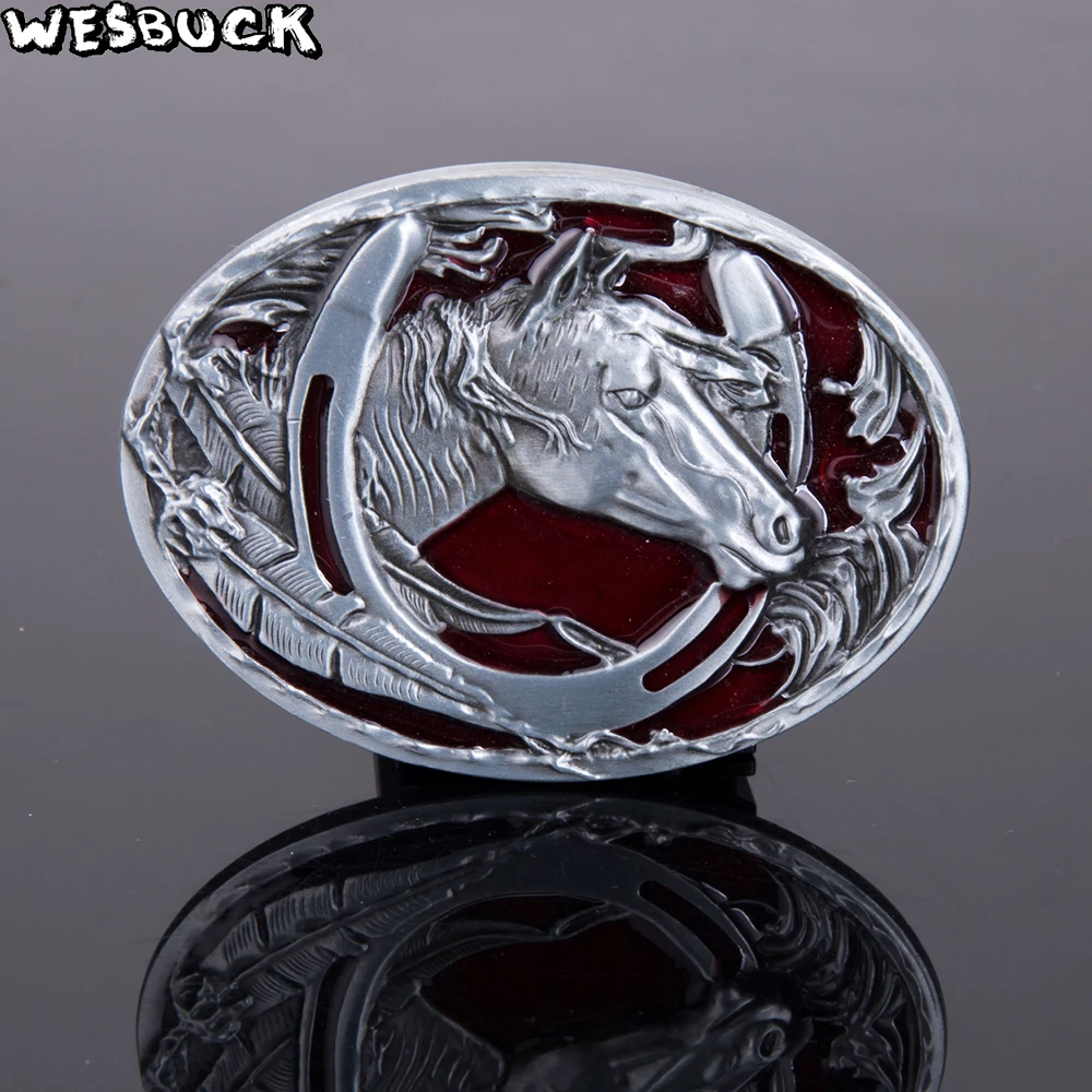 Buy WesBuck Brand Horseshoes Red Metal Belt Buckles for Man Unisex Western