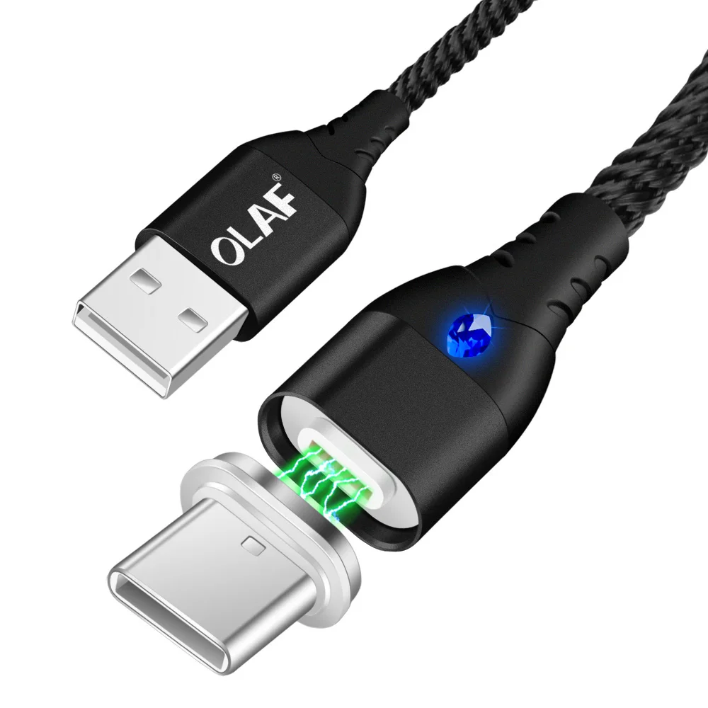 Магнитный кабель OLAF, usb type C, супер быстрая зарядка, USB C, светодиодный, магнитное зарядное устройство для samsung S8 S9, huawei mate 20 Lite, кабели