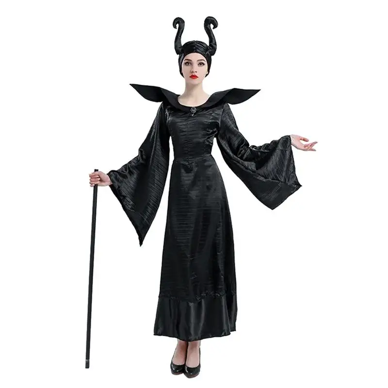

Halloween Female, Black Sleeping Witch Beauty Queen Maleficent Evening Carnival Costumes Cosplay Dress Elegant Dress