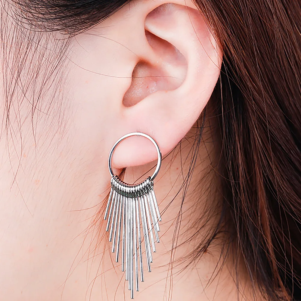 

FAMSHIN fashion retro tassel pendant earrings multi-layer all-metal round geometric shape decoration female jewelry