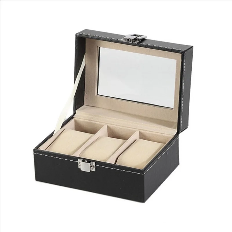 New PU Leather Watch Box Black Men's Watch Storage Box Case With Window Jewelry Women Gift Case Fashion Display Jewelry
