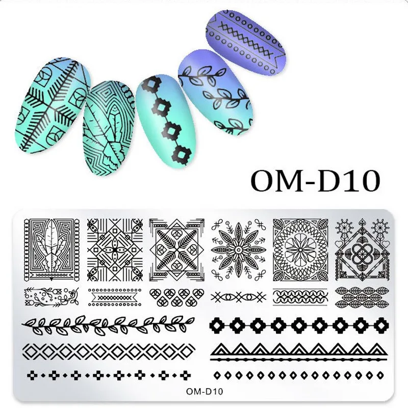 1x6*12 см прямоугольные пластины для штамповки ногтей звезда Алмаз Цветочный узор дизайн ногтей штамп шаблон DIY изображения пластины трафареты# OM-D13 - Цвет: 10