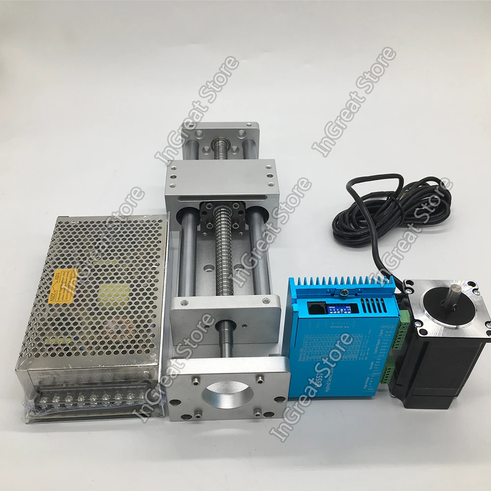 300MM CNC Linear Module Sliding Table XYZ Axis Cross Stage Ballscrew+ Nema23 Closed Loop Stepper Motor Driver Power Supply Kit