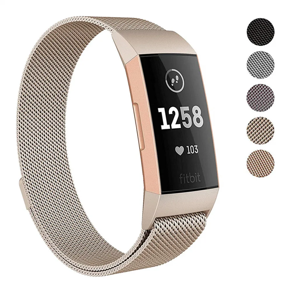 

milanese loop strap for fitbit charge 3 band stainless steel adjustable replacement with compatible watchband unique magnet lock