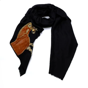 

Amorita hand embroidery beaded mohair animal image of horse new designer scarf
