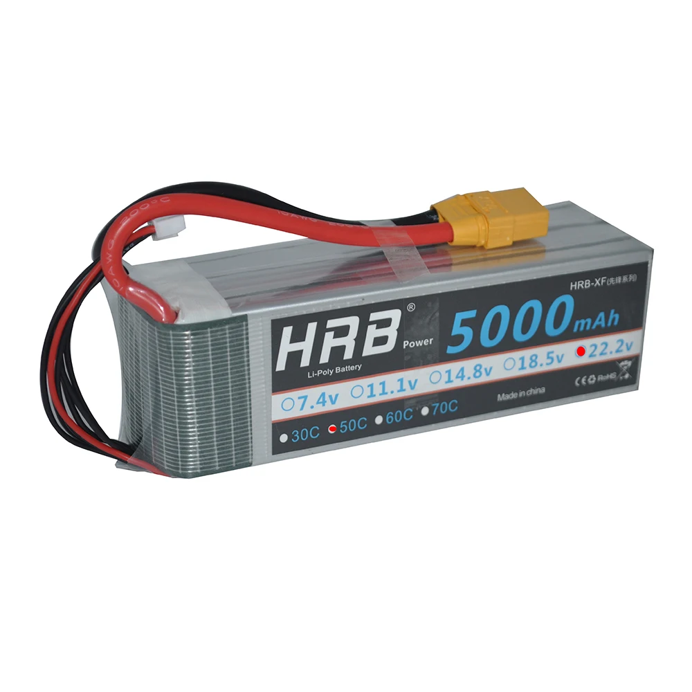 Batería LiPo 2S 7.4V 5000mAh 40C Con Conector XT60 - Para Drones, Coches Y Aviones RC