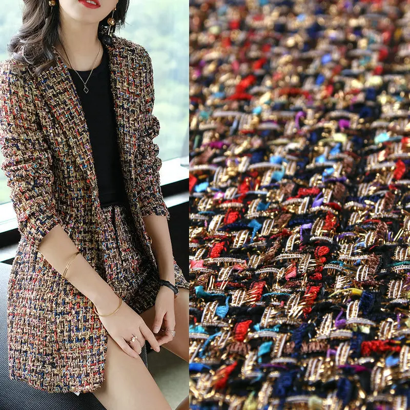 

50x145cm Thick Tweed Fabric Yarn Dyed Braided Tweed Fabric For Women's Coat Metallic Gold Thread Coat Tweed Fabric Pink Color