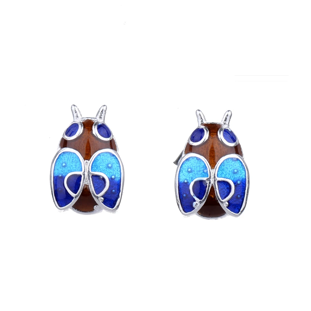 

MYTHIC AGE Unique Design Bohemian Ethnic Silver Plated Enamel Small Cute Ladybug Bug Bohe Stud Earrings Jewelry For Women