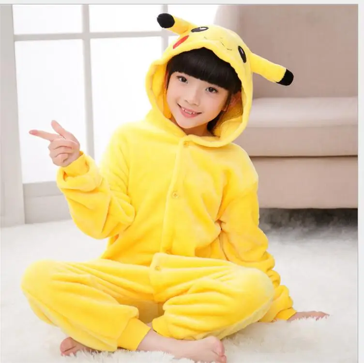 Us 983 26 Offkigurumi Pikachu Onesie Kids Pokemon Cosplay Costume Lovely Warm Boy Girl Anime Party Disguise Yellow Hooded Suit With Shoes On