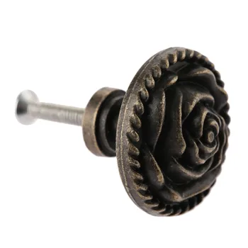Antique Furniture Handle Cabinet Knobs and Handles Rose Flower Kitchen Knobs Drawer Cupboard Pull Handles Furniture Fittings
