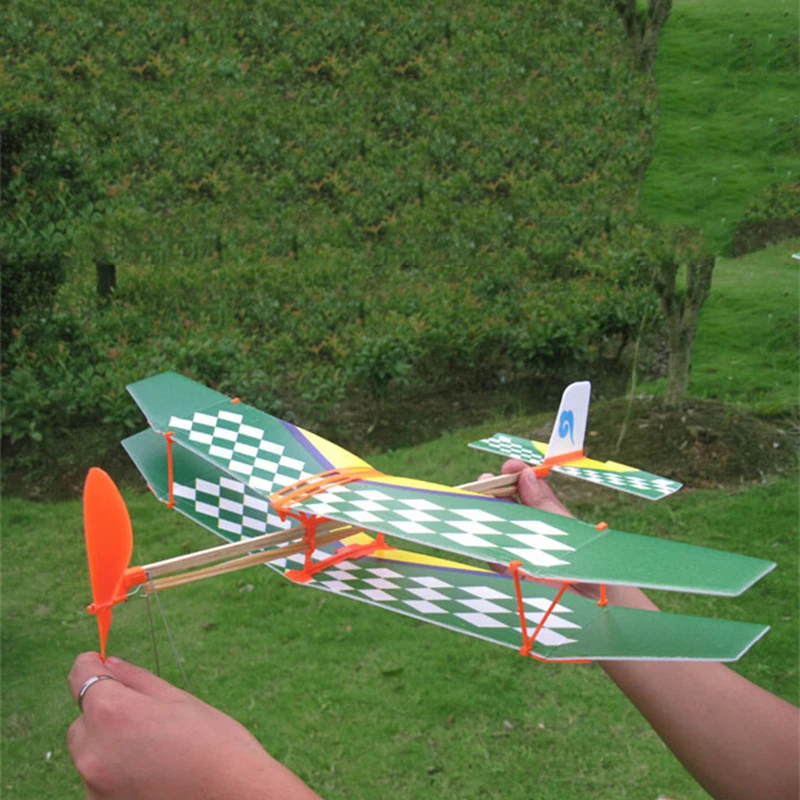 

1 Pc Glider Rubber Band Elastic Powered Flying Airplane Funny Model Toy Aircraft