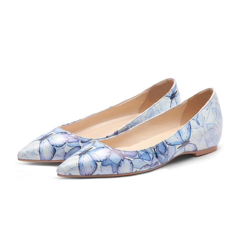 Новая женская обувь, туфли-лодочки с острым носком, на скрытом каблуке 3 см, синие женские туфли-лодочки с принтом бабочки - Цвет: 036Blue