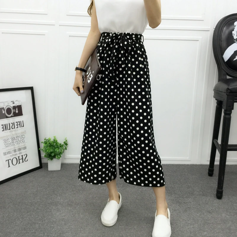 2018 Summer Newest Style Leisure Pants Loose High Waist Thin Wide Leg Pants Stripe Bow Tie Bell Bottom Pant Women Plus Size Pants