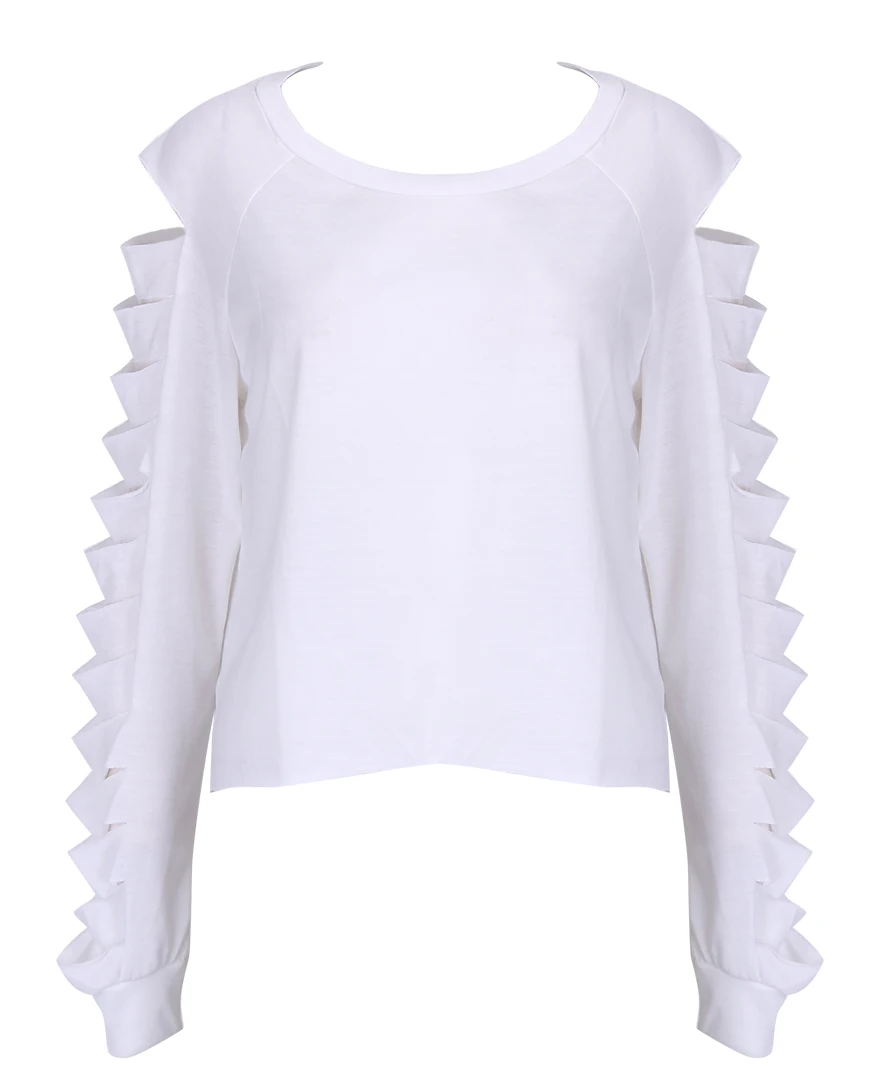 

2017 Women Fashion ladies casual loose autumn Long Sleeve holes T-Shirt o-neck plain sexy solid short T-shirt tops