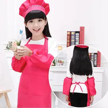 

New Arrival Kid Children Kitchen Cooking Baking Painting Art Keep Clean Pocket Polyester Adjustable Bib Apron Easy to Clean