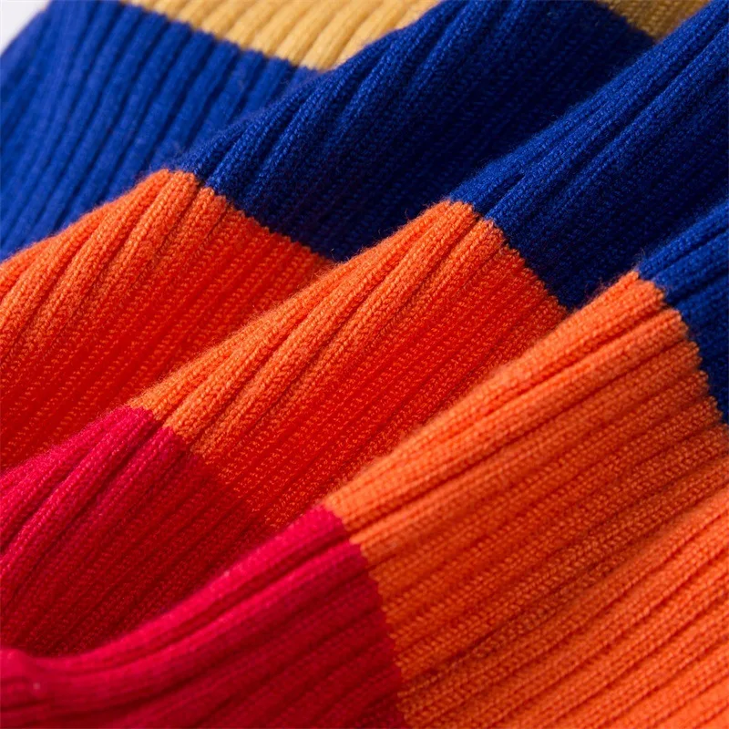 Красочные радужные полосы с открытыми плечами укороченный топ женский свитер оборками сексуальный горячий пуловер Трикотаж женский Осень Зима Vestidos