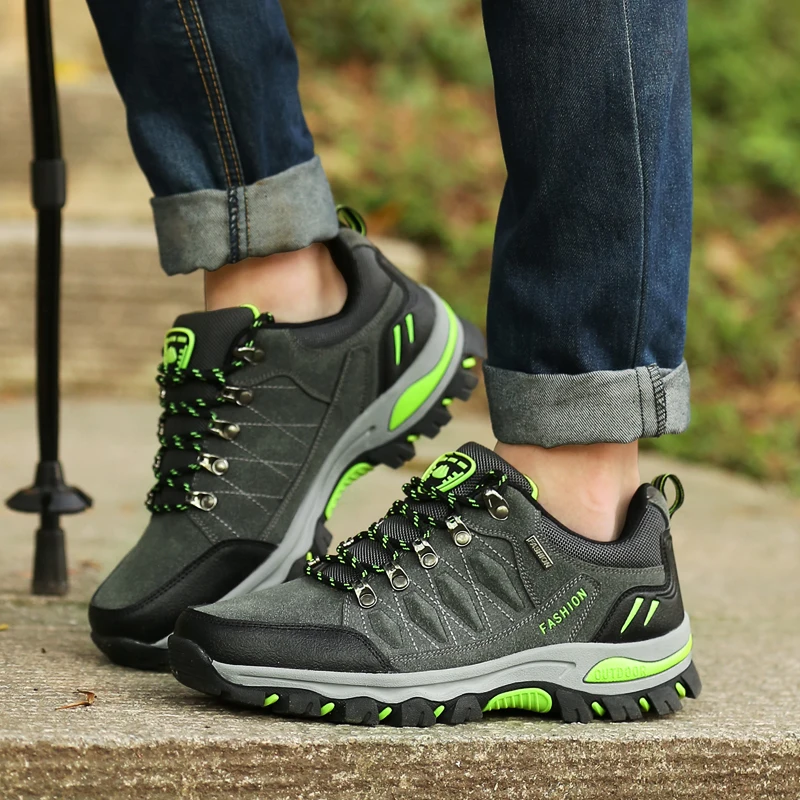 

Men's Hiking Shoes Antiskid Trekking Mountain Trainers Outdoor Male Sneakers Army Green Gray Black Anti-Slip Climbing Shoes