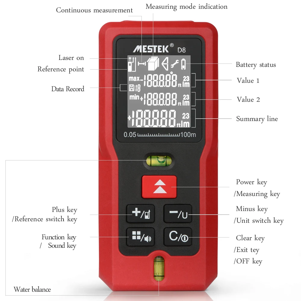 MESTEK Laser Rangefinder 40m 60m 100m Digital Laser Distance Meter Battery-powered Laser range finder tape Distance Measurer MESTEK Laser Rangefinder 40m 60m 100m Digital Laser Distance Meter Battery-powered Laser range finder tape Distance Measurer