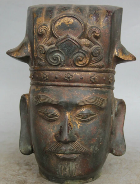 

JP S0524 10" Old Ancient Chinese dynasty Bronze emperor kaiser tzar Head Bust Statue B0403