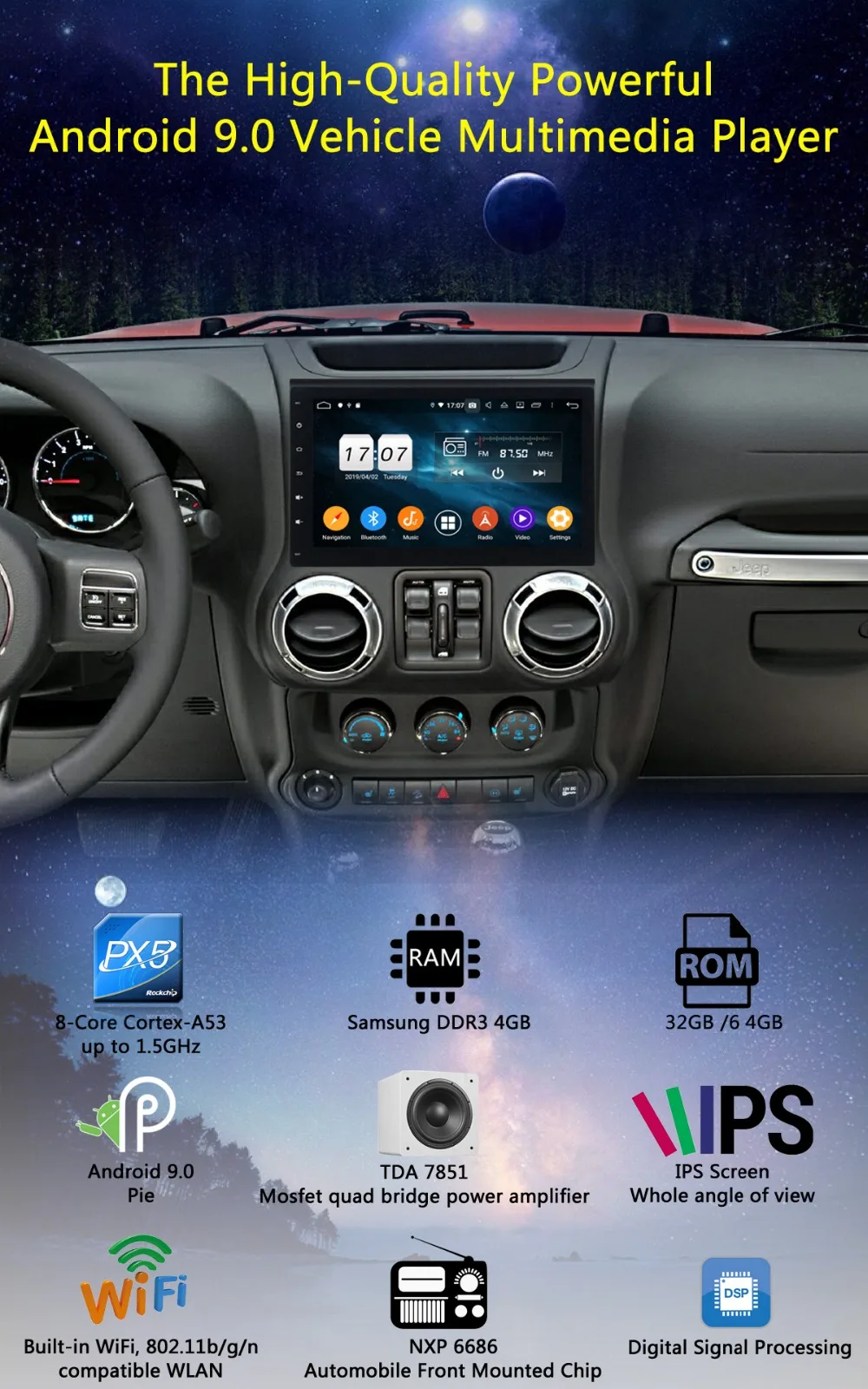 10," ips 8 ядерный 4G+ 64G Android 9,0 для Jeep Wrangler 3 JK 2011 2012 2013 автомобильный dvd-плеер радио gps Parrot BT